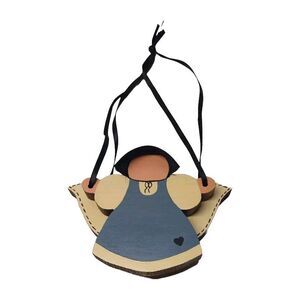 Vtg Handmade Amish Wooden Girl Angel 3x4.5 Inch Christmas Ornament 1980s Collect